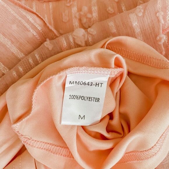 Peach Swiss Dot Ruffle Hem Dress, M - Picture 2 of 4